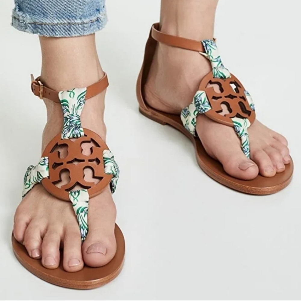 Tory Burch Miller Scarf Sandal Printed Satin Size 8M